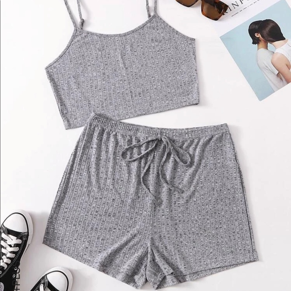 Rib-Knit Crop Top & Tie Waist Shorts